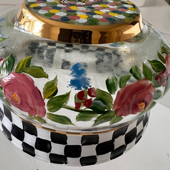 MacKenzie-Childs, Ltd 1983 Small Glass Floral Checkerboard Polka Dot Bowl - Picture 6 of 13